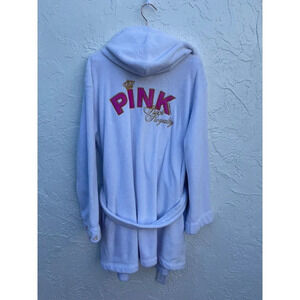 PINK Victorias Secret Womens Hooded Bling Sherpa Robe White Sz M/L